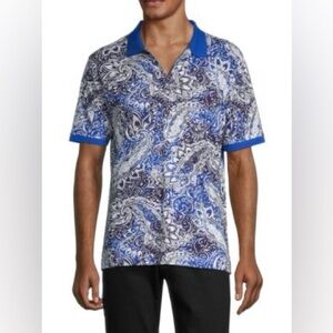 Robert Graham Blue Hulse Paisley Cotton Polo XL